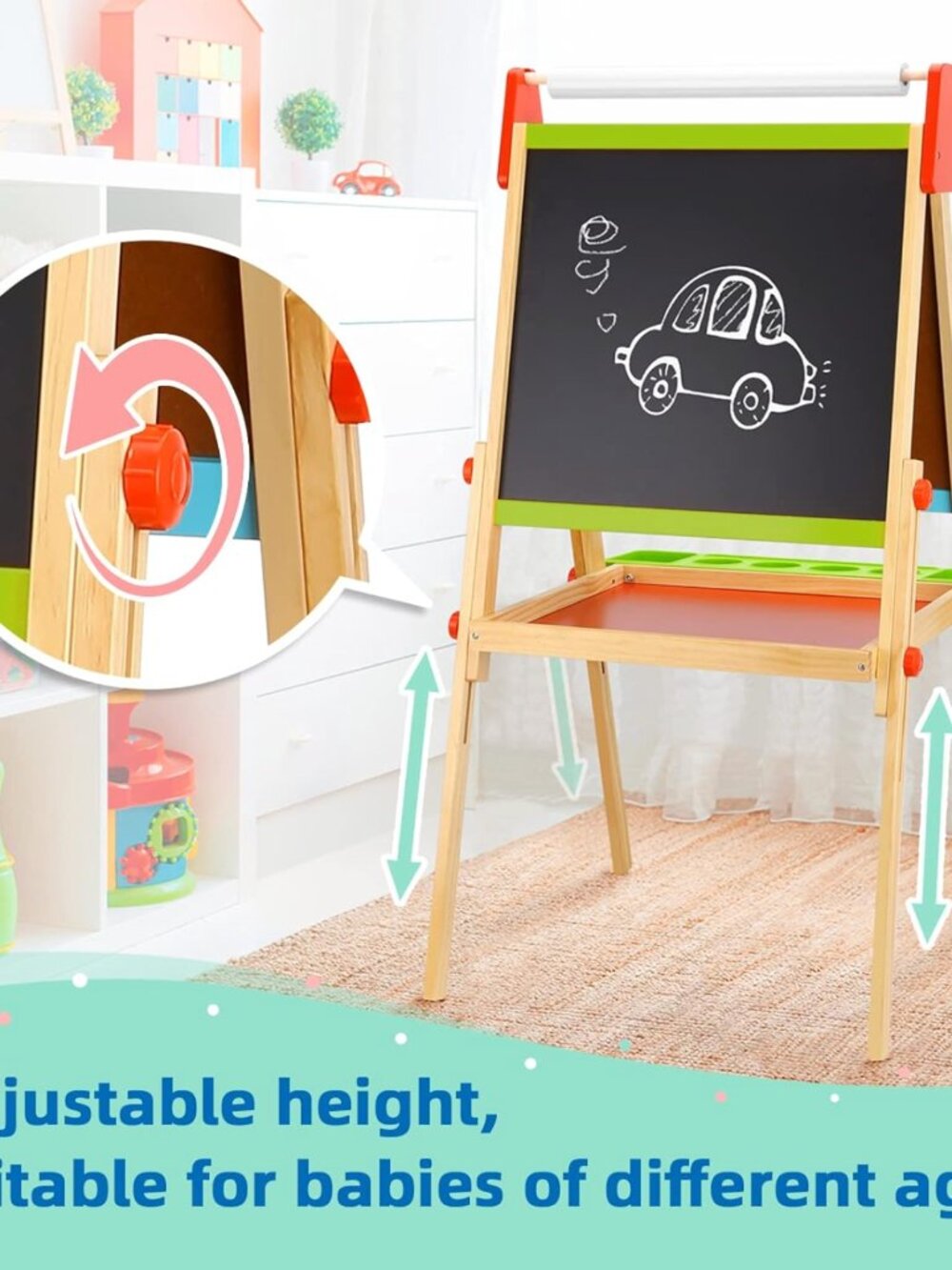 Large Magnetic Drawing Board, Montessori Double-Sided Easel Toy - Picture 9 of 14